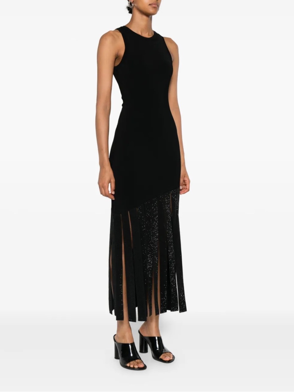 Sandro Black Fringe-Trim Maxi dress